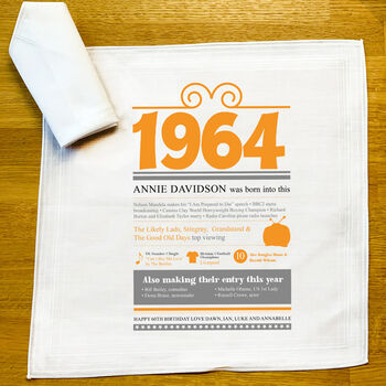 Personalised 60th Birthday 1964 Handkerchief Pair, 2 of 8