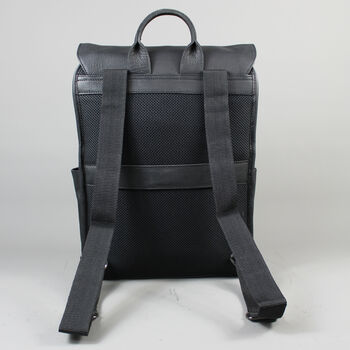 Black Leather Laptop Backpack Bag With Gunmetal Zip, 8 of 10