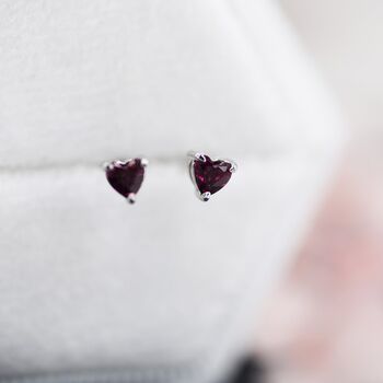 Genuine Garnet Crystal Heart Stud Earrings, 3 of 10