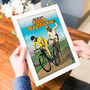 Personalised Cyclist Cartoon Print For Couples, thumbnail 1 of 5