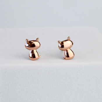 Rose Gold Colour Cat Stud Earrings, 2 of 4