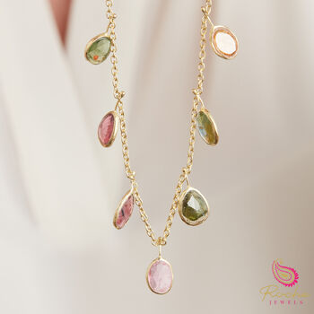 Dangly Tourmaline Charm Gold And Silver Chain Necklace, 4 of 10
