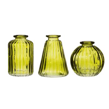 Set Of Three Olive Glass Bud Vases, 2 of 3