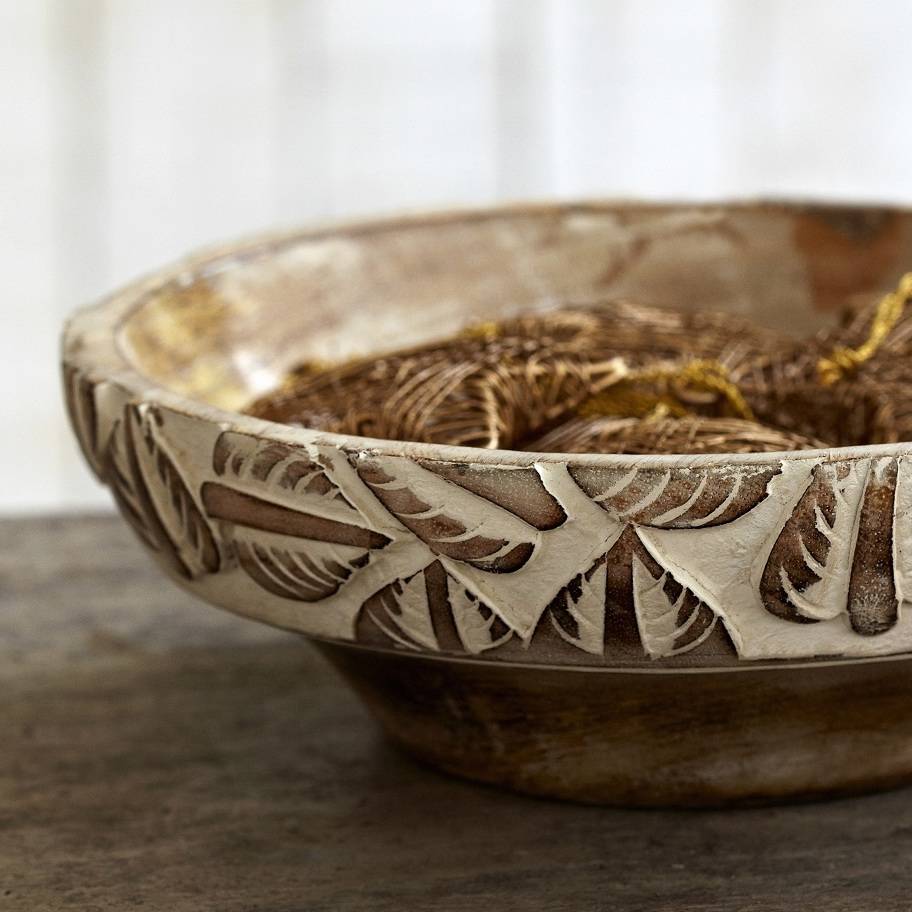 Natural Antique White Wooden Bowl By Paper High