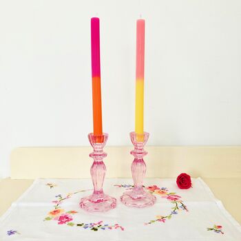 Pair Of Pink Glass Candlesticks, 2 of 8