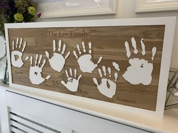 Personalised Family Handprints Solid Oak Wall Hanging, 4 of 12