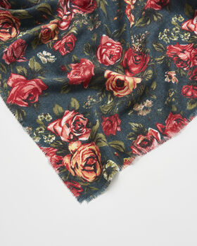 Roses Teal Pashmina Scarf, 4 of 5