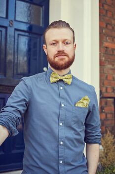 Mens Lime Yellow Floral Ready Tied Adjustable Bow Tie, 5 of 6