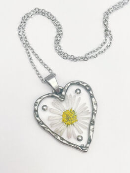 Heart Necklace With Daisy Flowers And Silver Beads, 5 of 10
