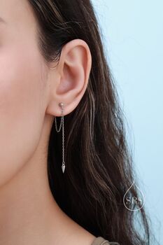 Sterling Silver Dangling Spike Chain Drop Stud Earrings, 5 of 8