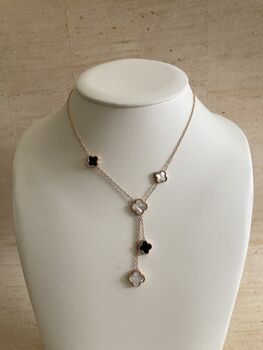 Double Sided Clover Long Necklace Rose Gold White Black, 4 of 8