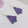 Small Purple Glitter Christmas Tree Earrings, thumbnail 2 of 4