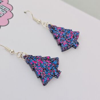 Small Purple Glitter Christmas Tree Earrings, 2 of 4