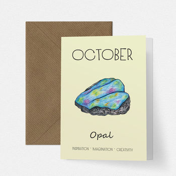 October Birthstone Opal Illustration Birthday Card By Cherry Pie Lane