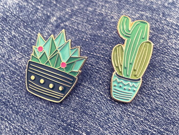 Blue And Pink Enamel Cactus Pin With Gold Metal, 2 of 7