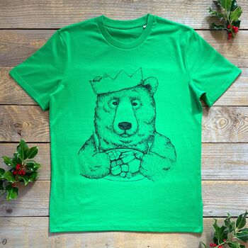 Christmas Dinner Bear, Men's Organic T Shirt, 3 of 5