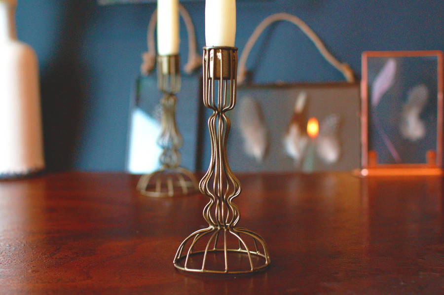 Gold Brass Wire Candle Holder Candlestick By The Luxe Co