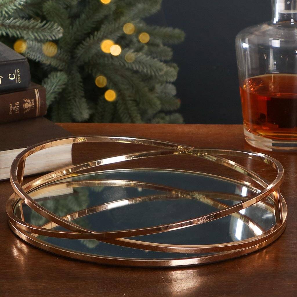 gold round mirrored drinks tray by dibor