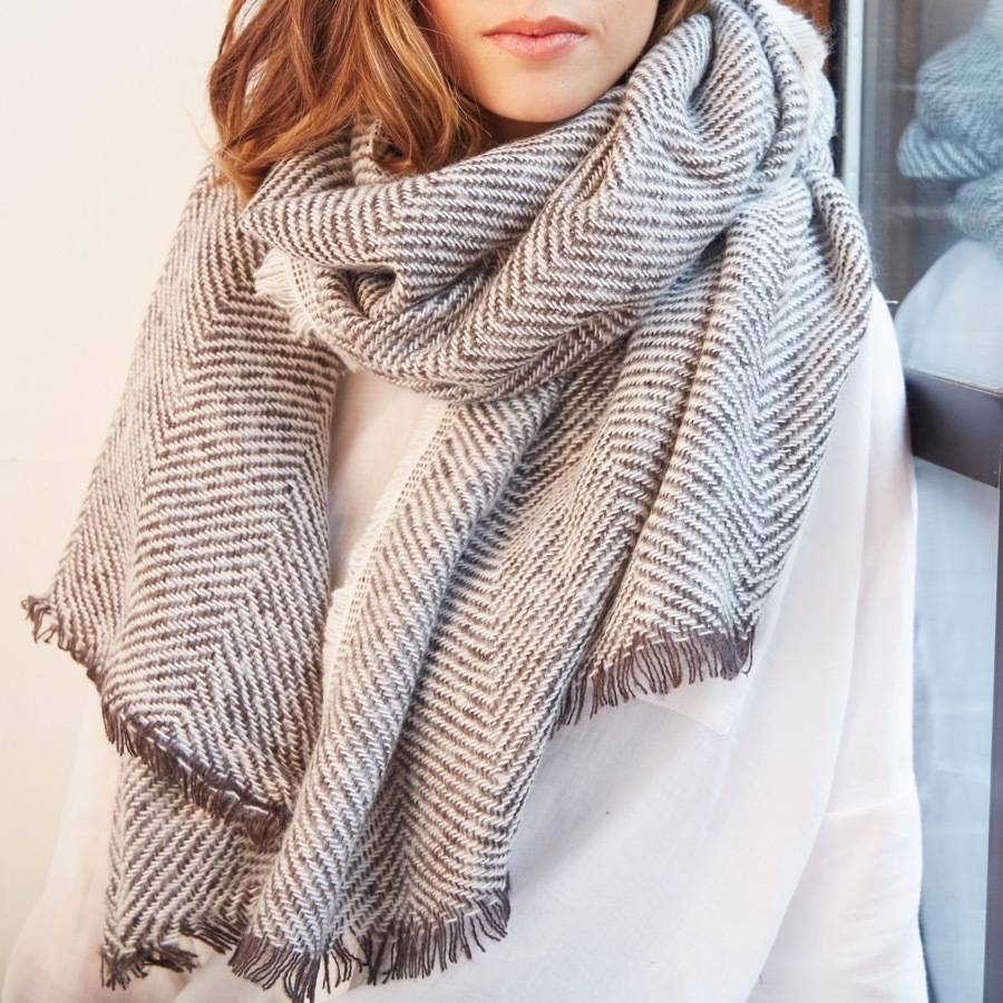 embroidered herringbone weave wrap scarf by lisa angel ...