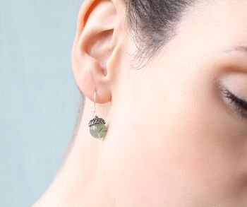 Silver Gemstone Acorn Earrings, 3 of 4