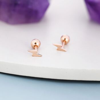 Extra Tiny Lightning Bolt Barbell Earrings In Sterling Silver, 5 of 12