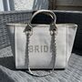 Sparkly Block Letters Bride Stone Large Chain Initial Tote Bags, thumbnail 1 of 2