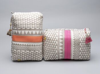 Sankari Stripe Pattern Cotton Washbag In Grey / Pink, 6 of 12