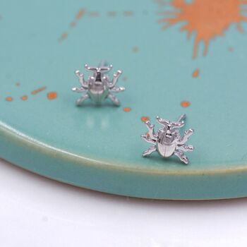 Stag Beetle Stud Earrings In Sterling Silver, 3 of 12