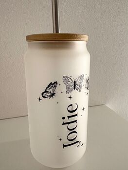 Personalised Frosted Glass Tumbler With Bamboo Lid, 3 of 5