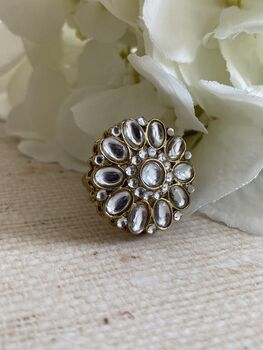 Antique Gold Adjustable Ring With Mehndi Plating, 2 of 5