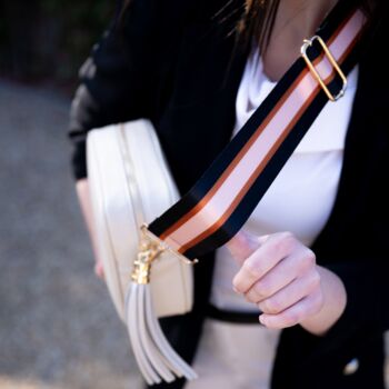 Black, Tan And Cream Stripe Bag Strap | Extra Long Crossbody Replacement Bag Strap, 4 of 4