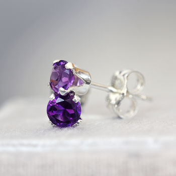 Purple Amethyst Stud Earrings In Silver Or Gold, 3 of 12
