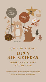 Digital Download Kids Party Invitation Woodland Animals, 2 of 2