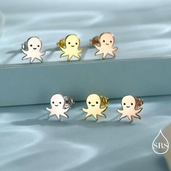 Sterling Silver Octopus Stud Earrings, 7 of 12
