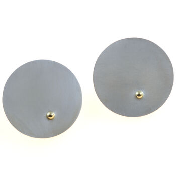 Large Silver Disc With Gold Ball Stud Earrings, 5 of 7