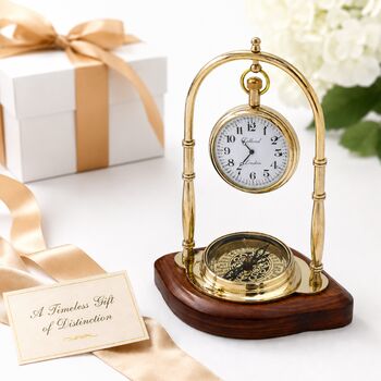 Personalised Brass 24th Anniversary Desk Clock With Compass, 5 of 11