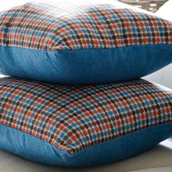 Large Multi Spot Blue And Orange Wool Cushion, 5 of 5