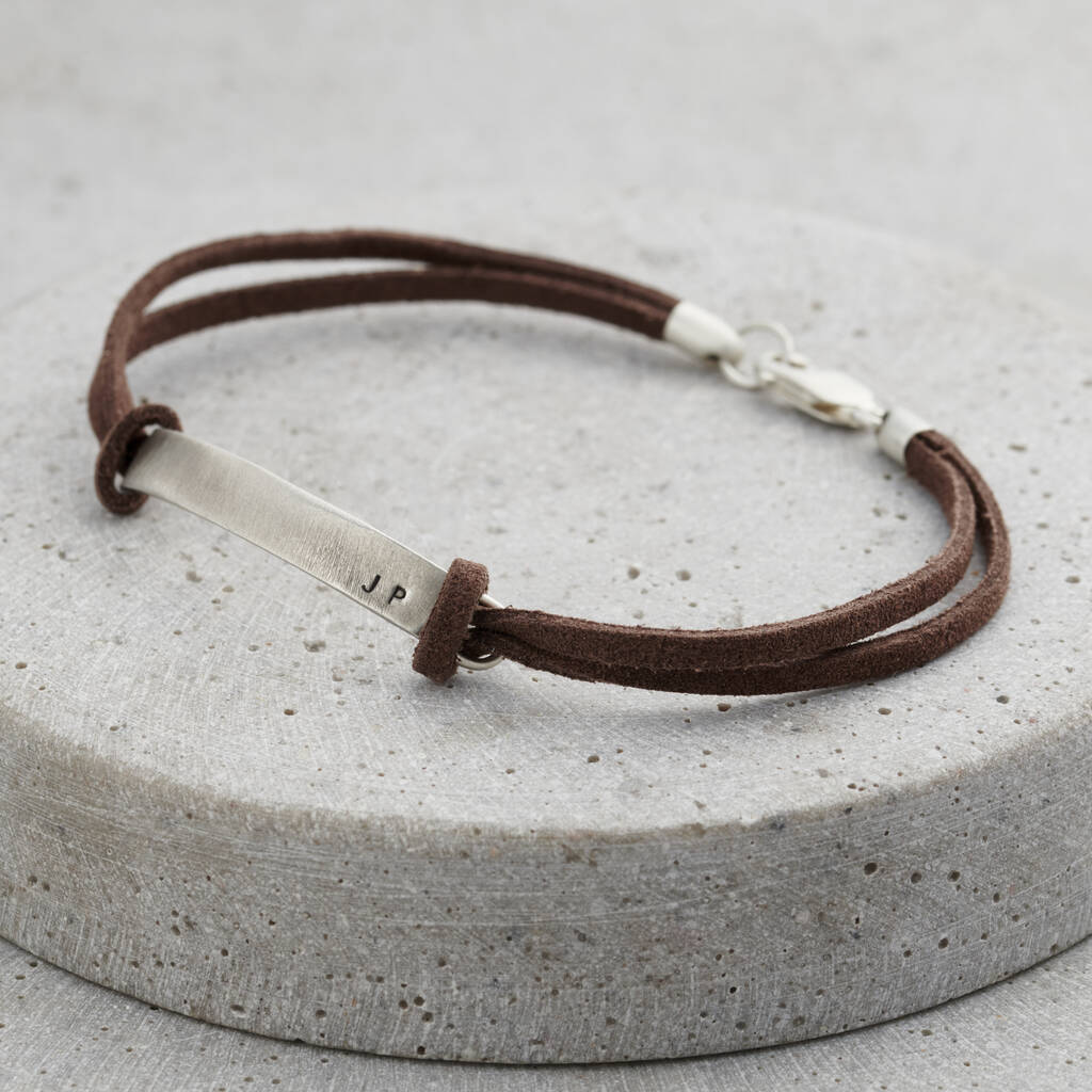Men's Personalised Slim Leather Cord Bracelet By Posh Totty Designs