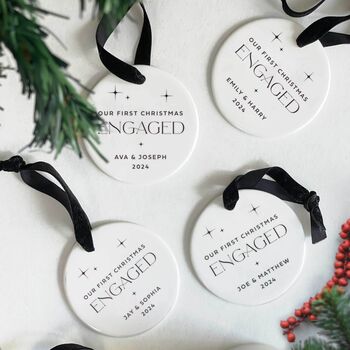 Personalised 'Our First Christmas Engaged' Ceramic Bauble, 7 of 9