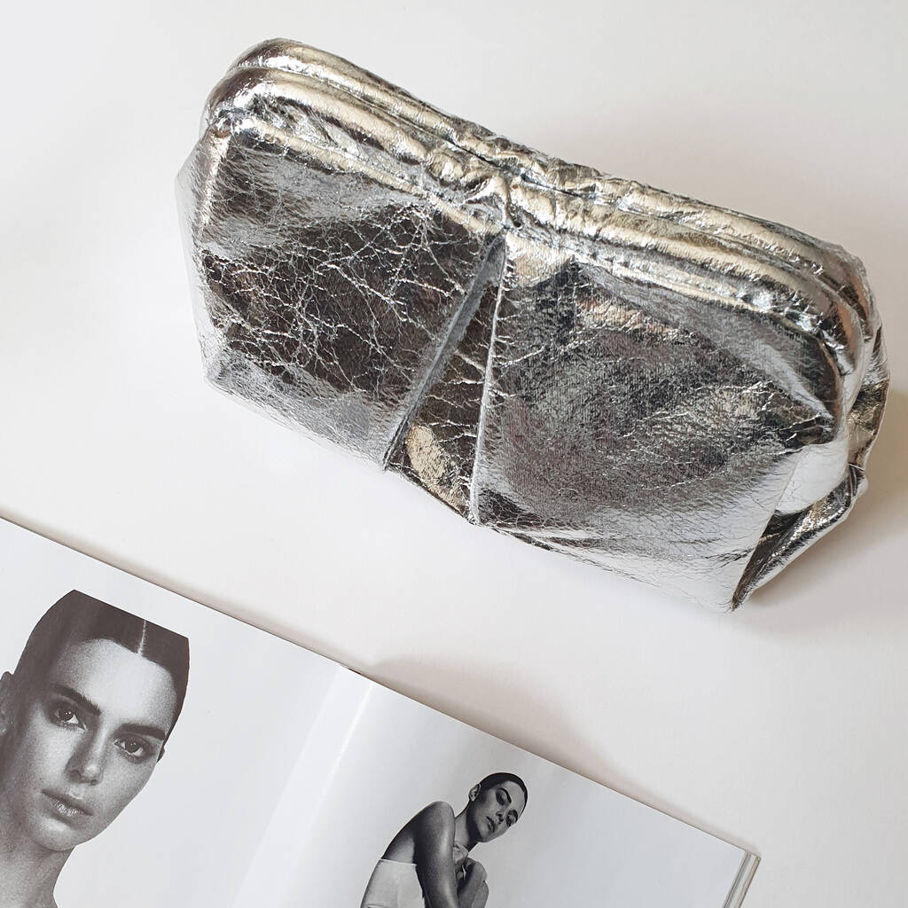 Ready to Ship: Gift for Mother of the Bride, Crinkled Silver store Photo Clutch