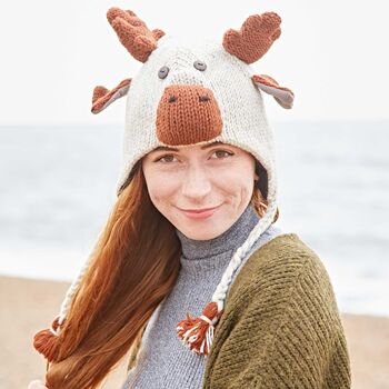 Reindeer Hand Knitted Woollen Animal Hat, 6 of 7
