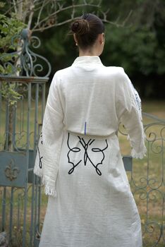 Long Organic Cotton Robe: White With Butterfly, 6 of 7