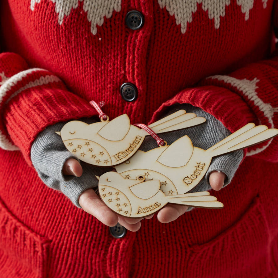 Wooden Robin Family Personalised Christmas Decorations By We Are Scamp