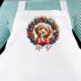 Dog Christmas Wreath Personalised Apron. Multiple Breeds And Colour Options, thumbnail 5 of 12