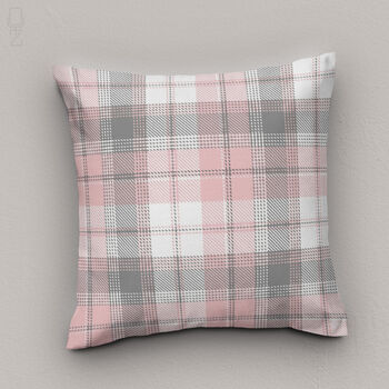Modern Grey And Blush Pink Tartan Chenille Cushion, 9 of 12