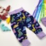 Dinosaur Grow With Me Leggings Lavender Cuffs, thumbnail 2 of 4