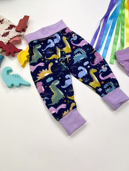 Dinosaur Grow With Me Leggings Lavender Cuffs, 2 of 4