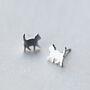 Brushed Sterling Silver Cat Silhouette Stud Earrings, thumbnail 1 of 6