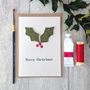 Embroidered Holly Letter Press Christmas Card, thumbnail 1 of 2