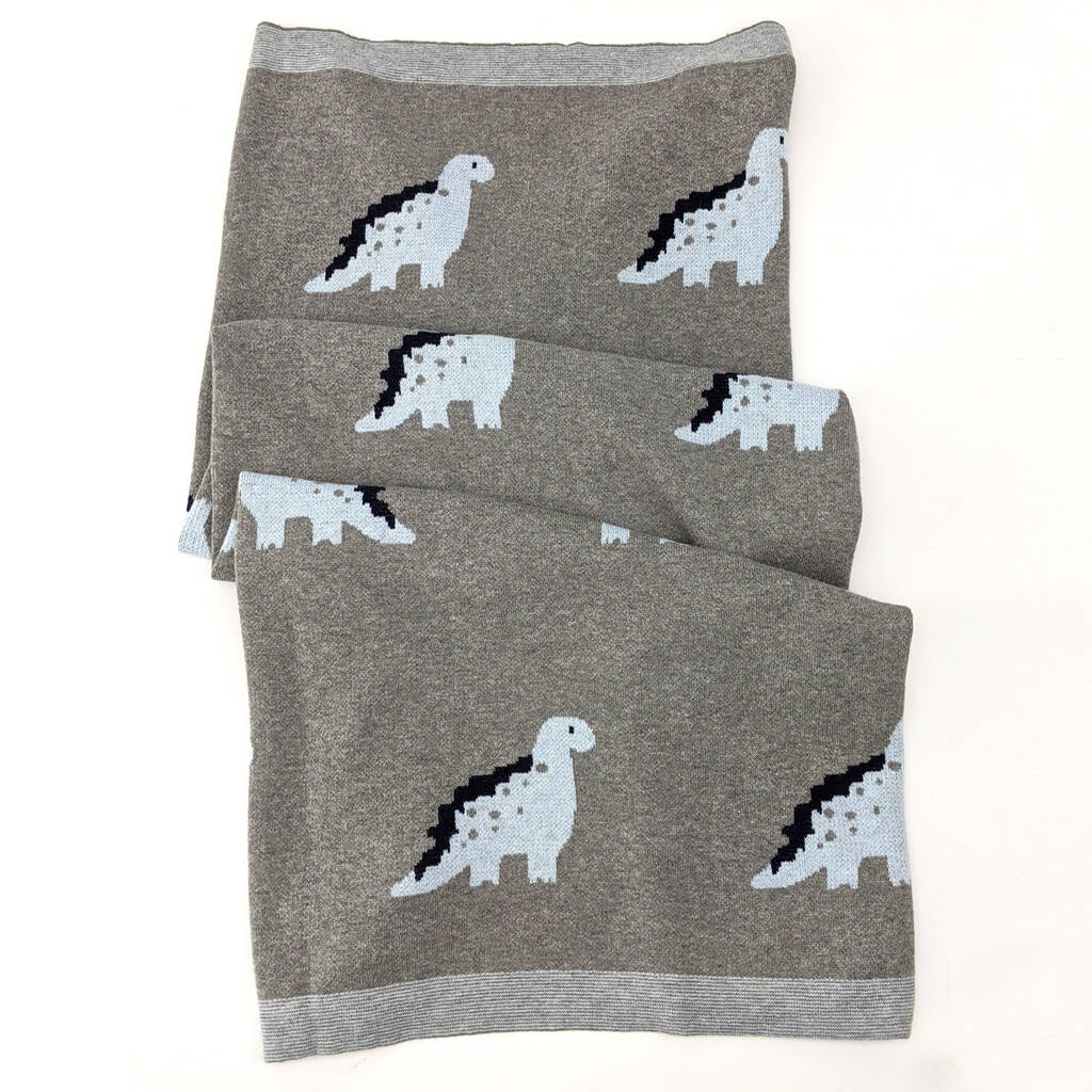 Dinosaur Knitted Cotton Baby Blanket By Hayley & Co